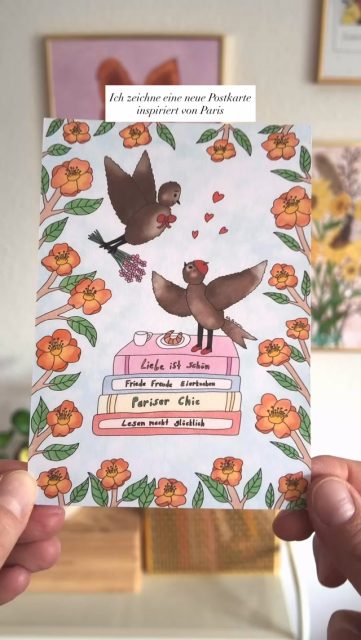 Von der Idee bis zur illustrierten Postkarte. 🎨✨
Dieses Mal war ich so inspiriert von Paris, dass ich ein Vogel-Liebespärchen, bunte Blumen und natürlich Bücher und ein Croissant in meiner Illustration einfließen lassen habe.
In diesem Video nehme ich euch ein Stück mit in meinen kreativen Zeichenprozess. 💛
#illustration #digitalekunst #zeichnen #kinderbuchillustration #kreativsein