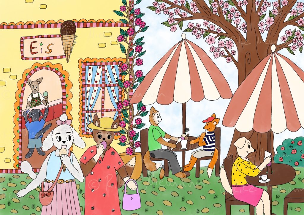 Illustration Hunde die Eis essen