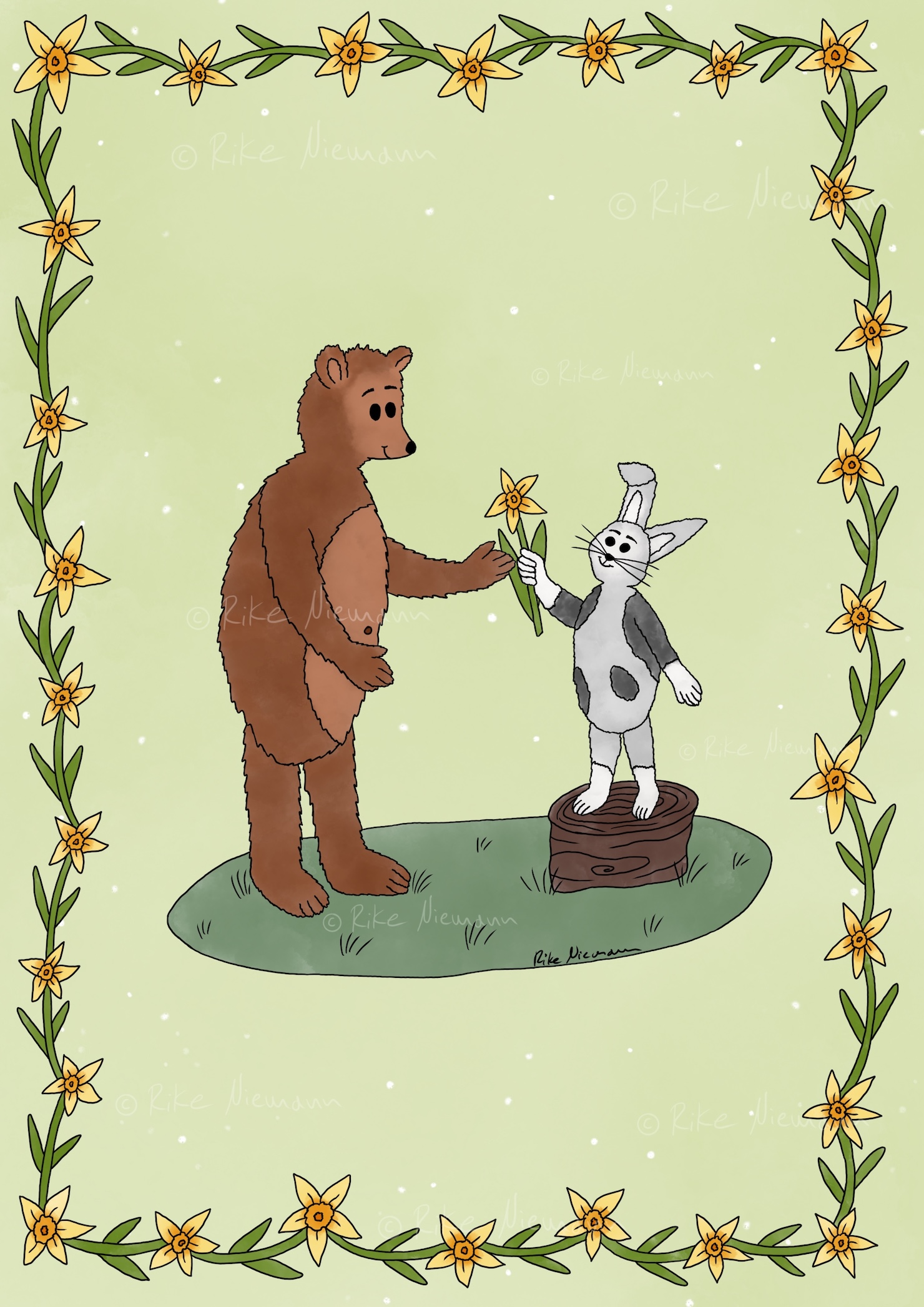 Kinderbuch Illustration Bär und Hase von Künstlerin Rike Niemann gezeichnet