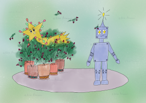 Kinderbuch Illustration Sternschnuppe und Roboter